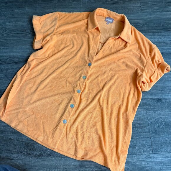 NWOT SHOW ME YOUR MUMU Parker Button Down Terry Cloth Tunic Orange Size XL - Picture 2 of 8